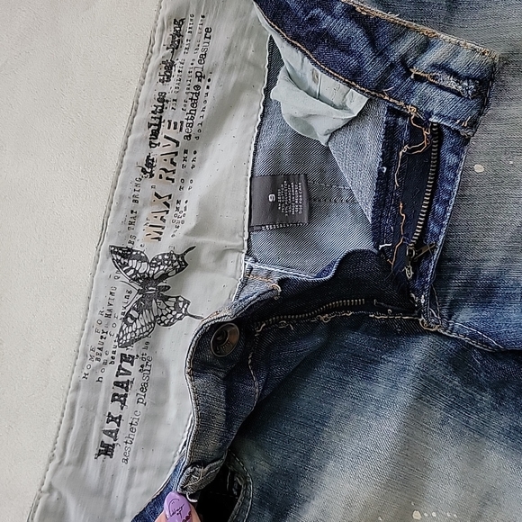 π₯ VINTAGE STUDDED Y2K LOW RISE PAINT DISGRESSED JEANS (ZIPPER NEED FIXING) - Picture 5 of 8